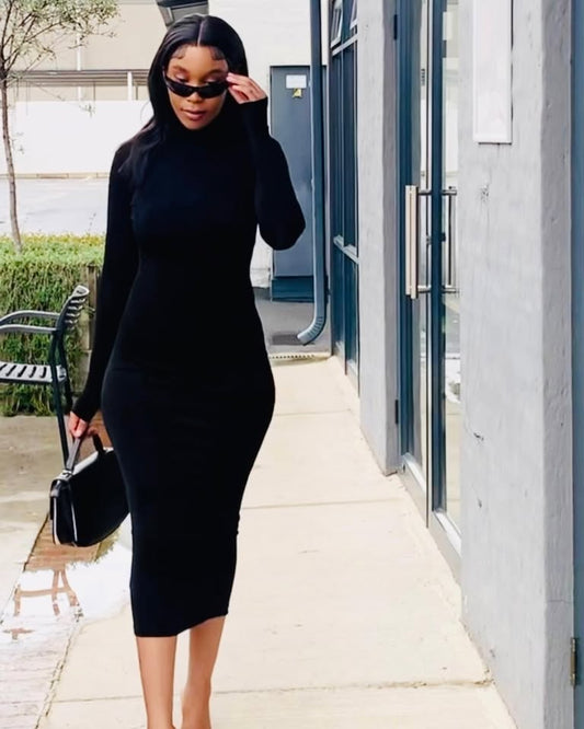 Built up neckline midi dress
