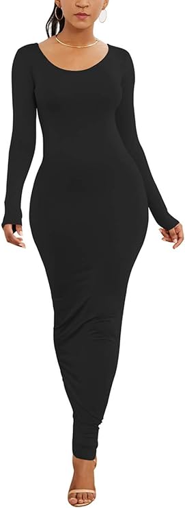 Solid body contour long sleeve lounge dress