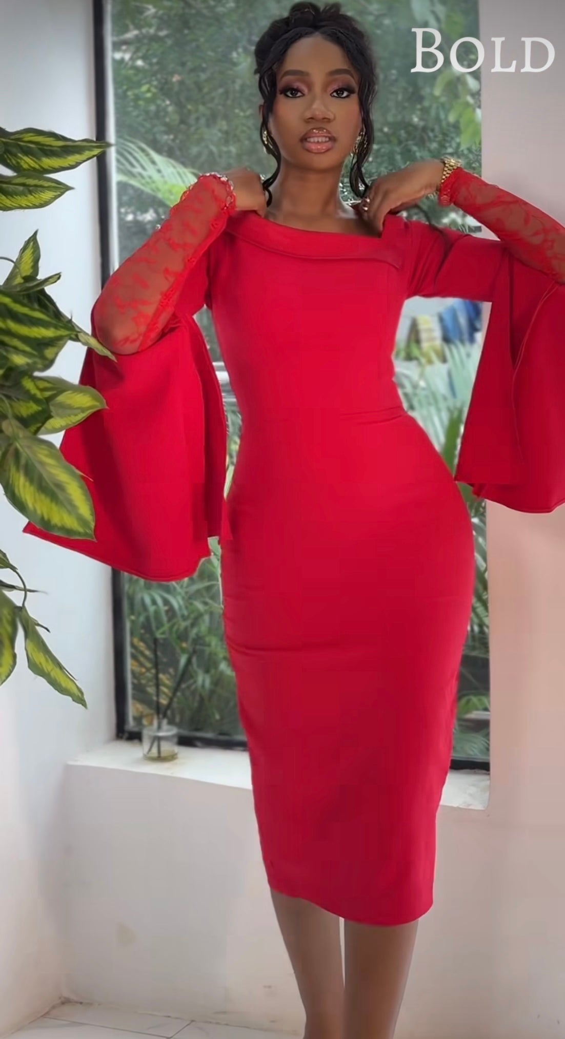 Midi Asymmetric Double Sleeve Collar Dress