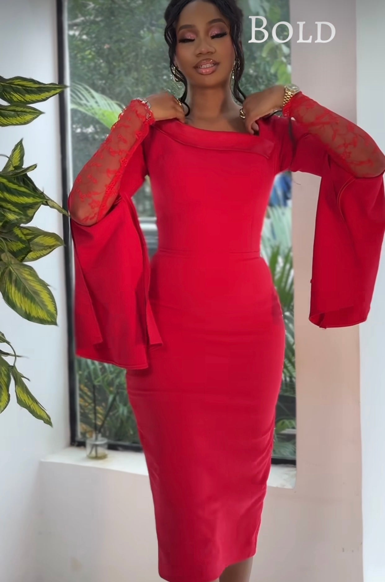 Midi Asymmetric Double Sleeve Collar Dress