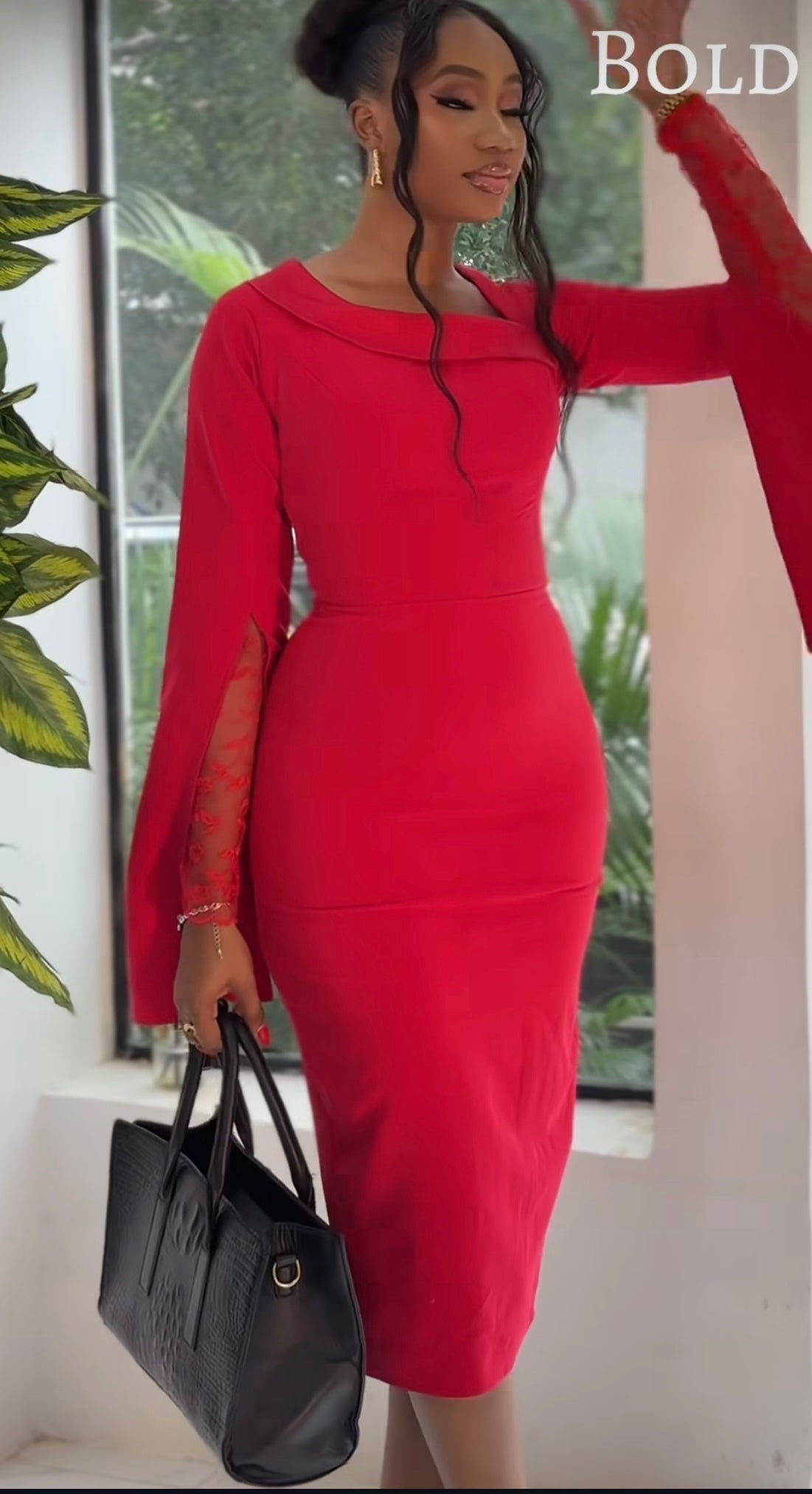 Midi Asymmetric Double Sleeve Collar Dress