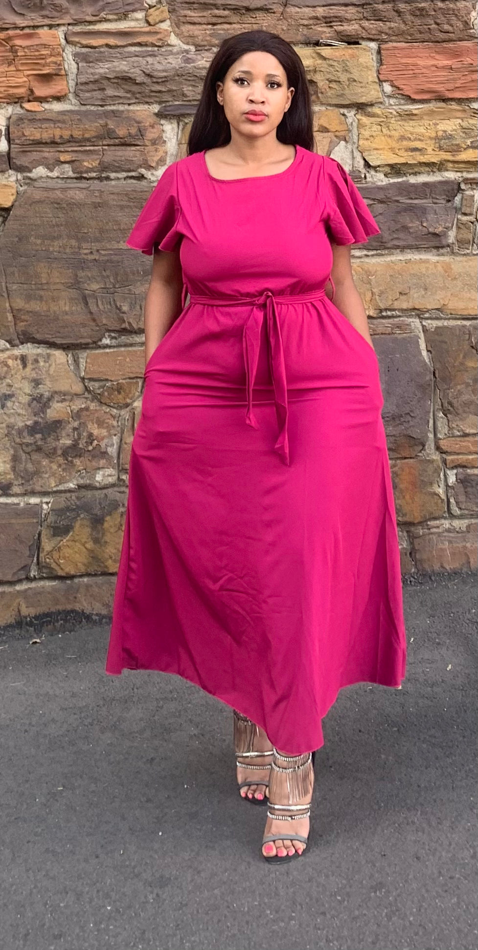 Round-Neck Solid Color dress