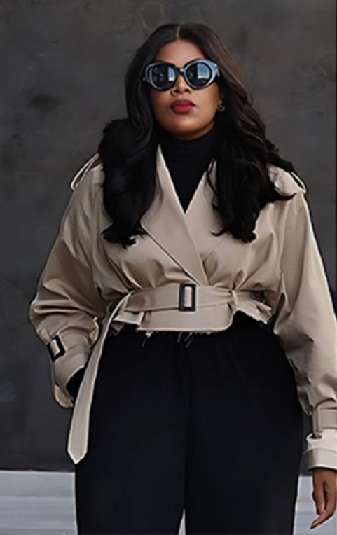 New Chic Lace Up Two Button Trench Jacket